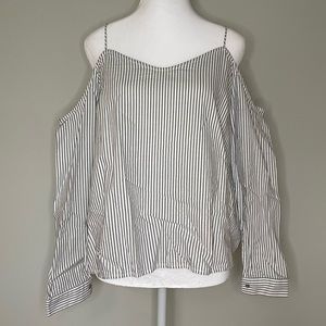 Calvin Klein Jeans 100% Cotton Off the Shoulder Pinstripe Shirt S/M